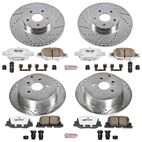 Power Stop K2315-26 Z26 Carbon Fiber Brake Pads Front and Rear with Drilled & Slotted Brake Rotors Kit For Scion tC 2005-2010 [Model Specific]