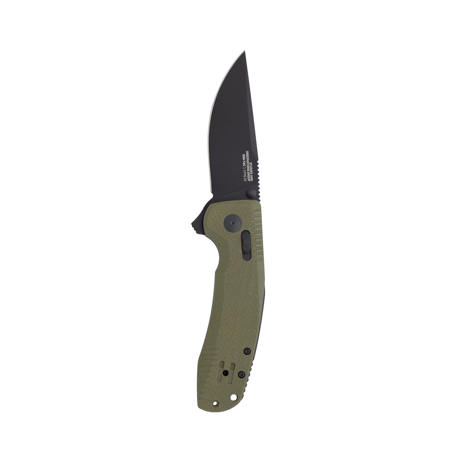 3.4" D2 Tool Steel Blade SOG TAC XR Professional Folding Knife & Ultra-Grip G10 Handle | Single-Handed Ambidextrous Use, OD Green