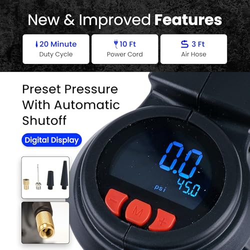 Digital VIAIR EVC85P - Portable Air Compressor Tire Inflator for Car, SUV & Truck | Preset Automatic Shut Off Feature | 12V Road Tire Pump Air Compressor 60 PSI
