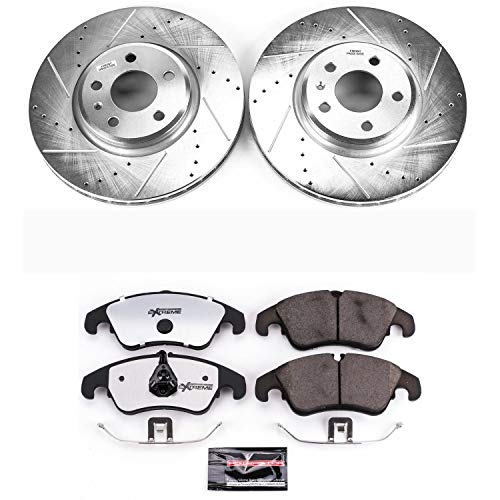 Power Stop K5752-26 Z26 Carbon Fiber Brake Pads Front with Drilled & Slotted Brake Rotors Kit and 1 Front Sensor Wire For Audi A4, Audi A4 Quattro, Audi A5, Audi A5 Quattro, Audi Q5 [Model Specific]