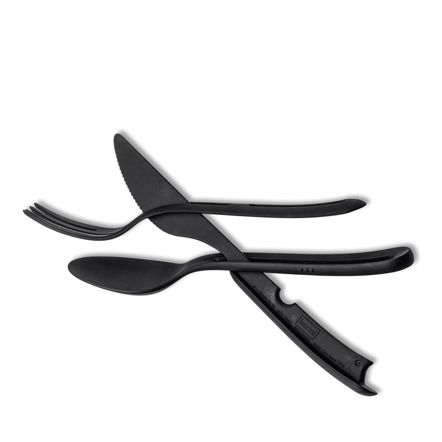 silwy® Tricky Cutlery Set (3-Piece Consisting of Knife, Fork and Spoon) in Black - Compact Click System Creates Organisation - Perfect for Camping, Caravaning and Boating