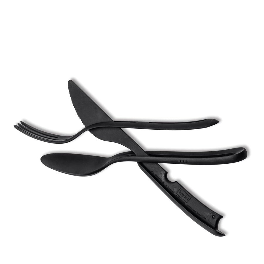 silwy® Tricky Cutlery Set (3-Piece Consisting of Knife, Fork and Spoon) in Black - Compact Click System Creates Organisation - Perfect for Camping, Caravaning and Boating