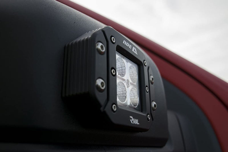 A.R.E. Lighting System Rival | 23705-81725 | 4.8" LED Surface Mount Spot Light, Pair (comes with wiring harness/switches),Black Housing/White Light