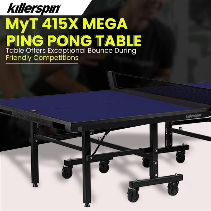 Ping Pong Table, Killerspin MyT 415X Mega, Foldable Table for Table Tennis, Portable Ping Pong Table Set with Built-in Paddle and Ball Storage, 25mm MDF Board Pingpongball Table - Deep Blue