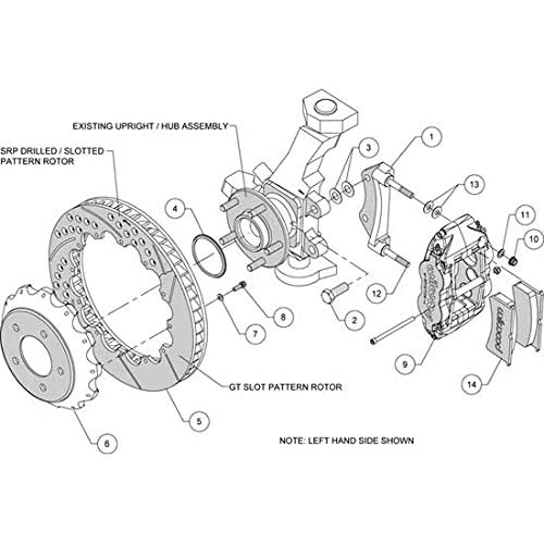 140-11918-DR WILWOOD FNSL6R Front Hat Kit,12.88",Drilled, Red 84-87 Corvette C4