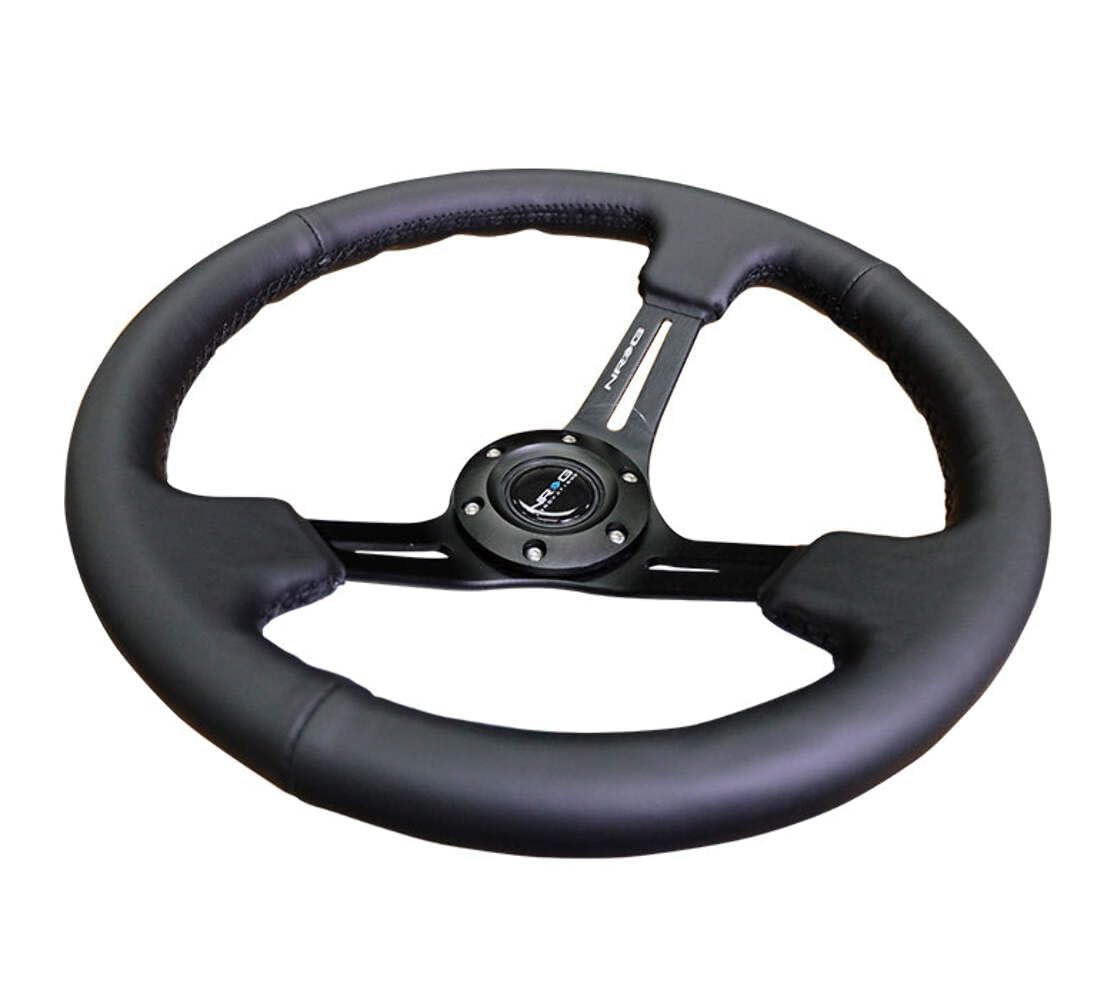 NRG Innovations Reinforced NRG-RST-018R Steering Wheel 350mm Sport Steering Wheel (3" Deep) Leather with Stitching, Slit Spoke Design over Circular Cut-Outs