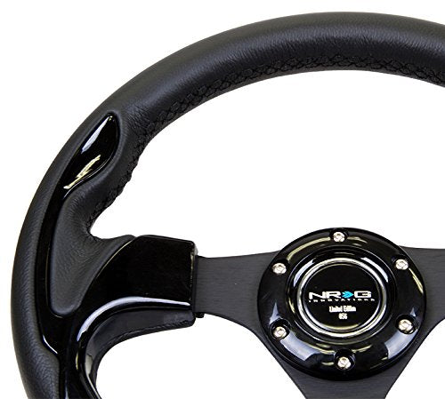 NRG Innovations Reinforced NRG-RST-001BK Steering Wheel- 320mm Sport Lightweight Steering Wheel with Black Leather/Black Molded Trim