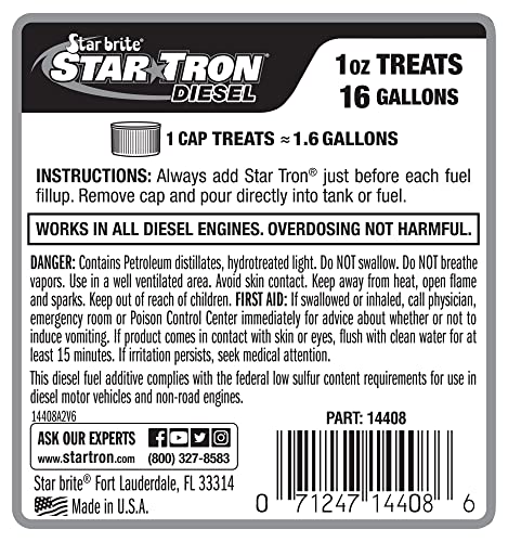 STAR BRITE Enzyme Fuel Treatment Star Tron - Automotive Diesel Formula - 1 oz. Treats 16 Gallons - 8 OZ (14408)