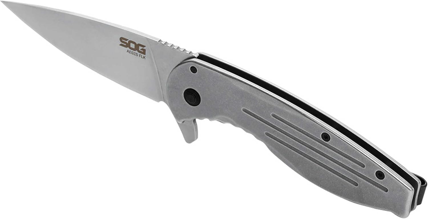 SOG Aegis FLK Pocket Folding Knife | Compact Portable Outdoor Everyday Carry (EDC) | All-Metal Construction | Quick Opening