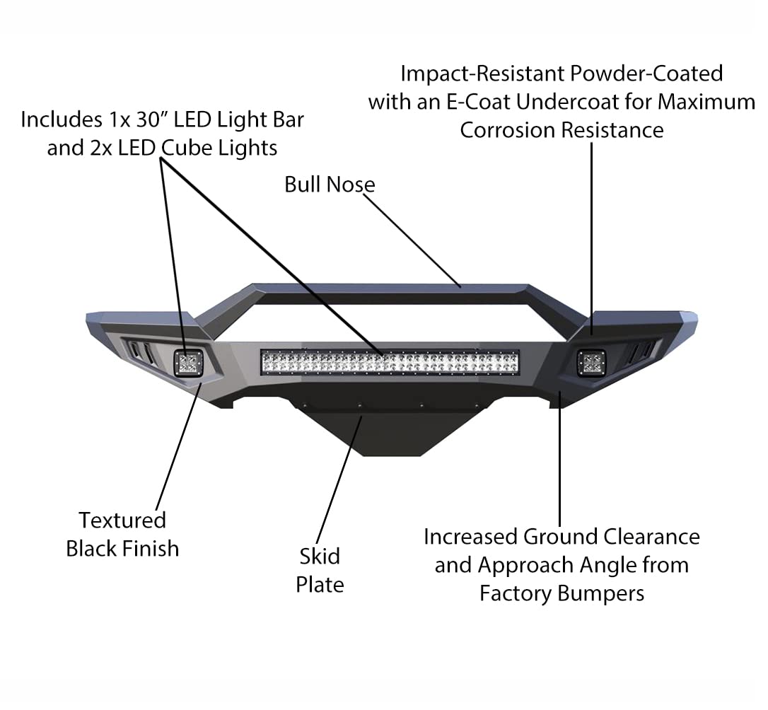 Armour II Heavy Duty Black Horse Front Bumper Kit Matte Black Compatible with 2014-2021 Toyota Tundra-AFB-TU19-K2
