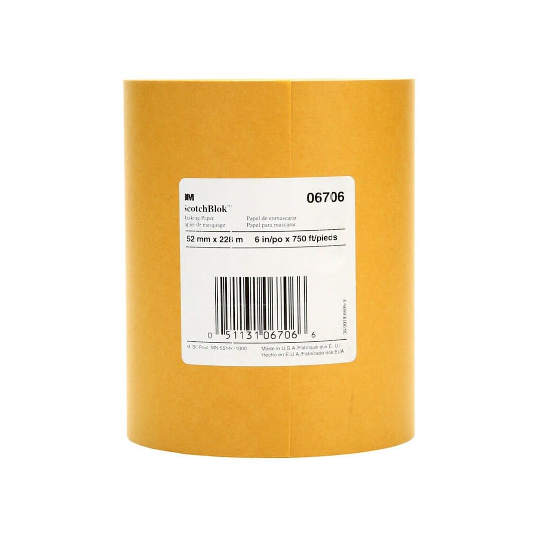 Scotchblok 3M Masking Paper 06706, Gold Color, Polycoated Backing, Bleed Through Resistant, 6 in x 750 ft