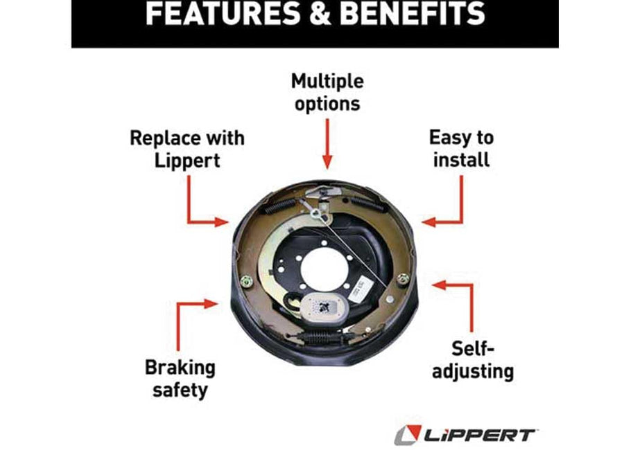 Lippert 12'' X 2'' Lh Forward Self-Adjusting Brakes: 5-Bolt 4000-7000# Axle (Raw) 1222593