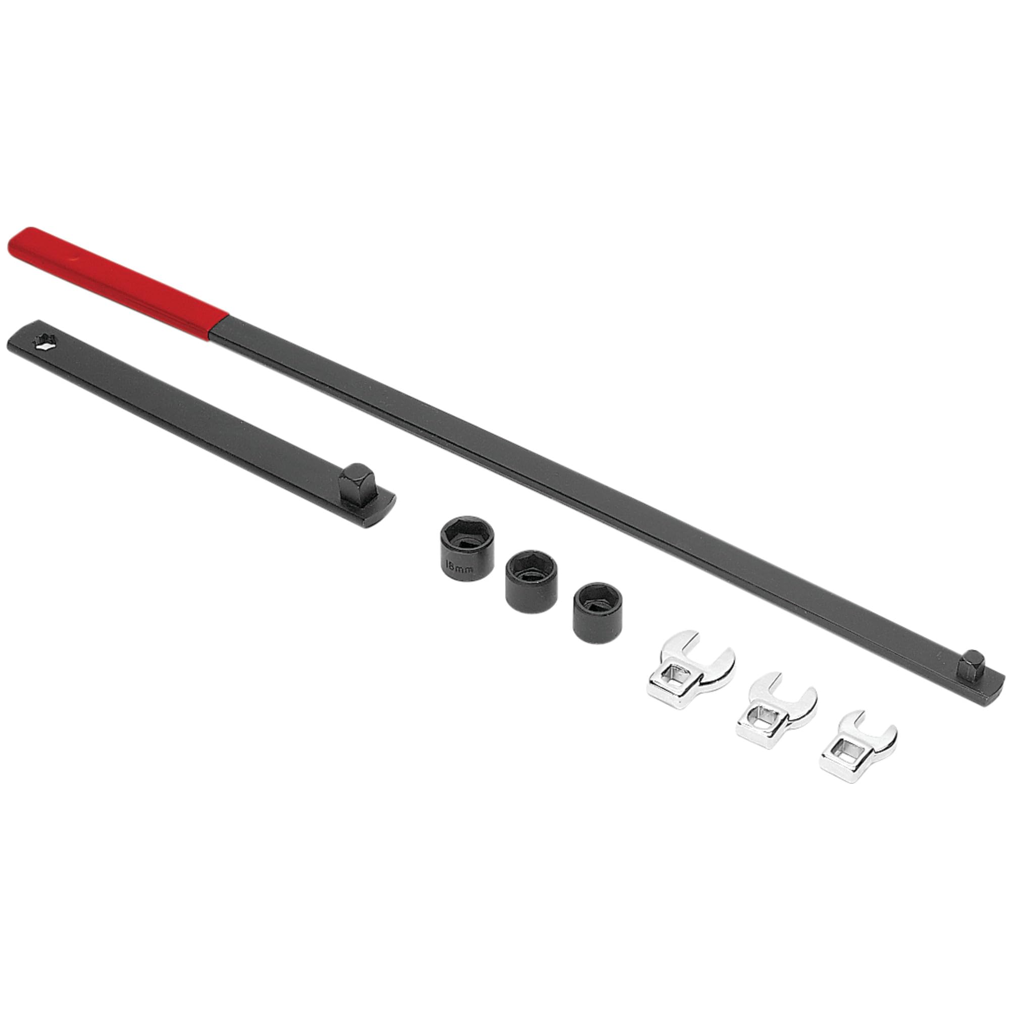 8 pc Performance Tool W84010 Long Handle Serpentine Belt Tool Kit for Spring-Loaded Idler Pulleys - Includes Crowfoot Wrenches and Sockets