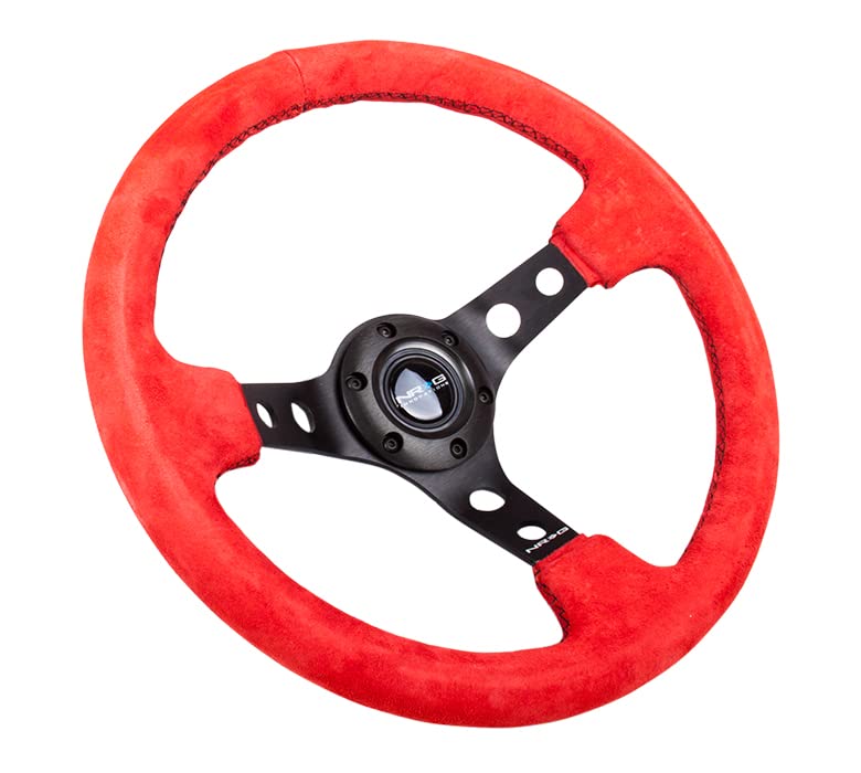 NRG Innovations NRG-RST-006S-RR Steering Wheel Reinforced - 350MM Sport Steering Wheel (3" Deep) Red Suede