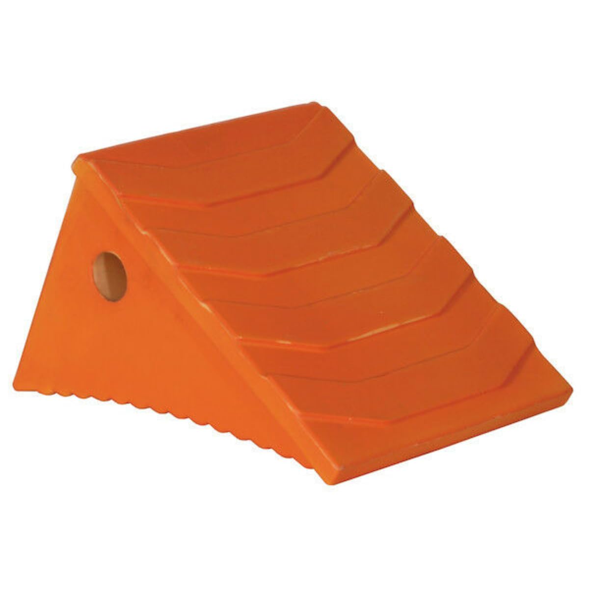 Orange Polyurethane Wheel Chock Buyers Products WC8118, 8.69 x 11.25 x 8.13 Inch, Lightweight and Semi Rigid with Mounting Holes, Ideal for Industrial and Agricultural Vehicle Maintenance and Storage