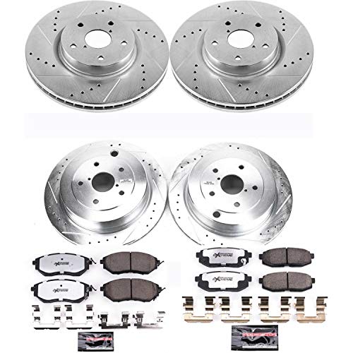 Power Stop K4088-26 Z26 Carbon Fiber Brake Pads Front and Rear with Drilled & Slotted Brake Rotors Kit For Subaru B9 Tribeca 2006-2007, Subaru Tribeca 2008-2014 [Model Specific]