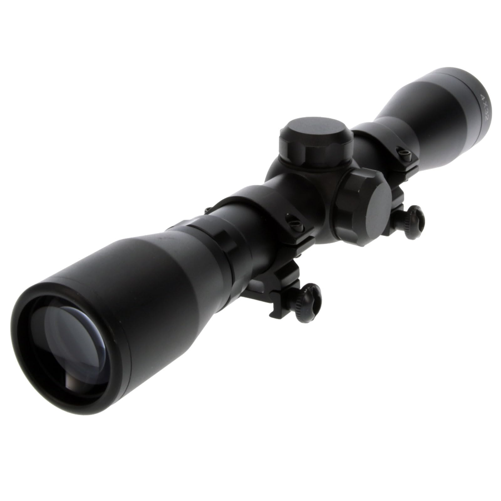 BUCKLINE TRUGLO Tactical Hunting Shooting Durable Waterproof Fogproof 1" Aluminum Tube Riflescope with Weaver-Style Mount Rings & Elastic Lens Covers Included, 4 x 32mm, Duplex Reticle