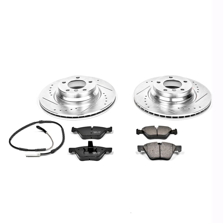 Power Stop K5767 Z23 Carbon Fiber Brake Pads Front with Drilled & Slotted Brake Rotors Kit For BMW 330xi 2006 [Model Specific]