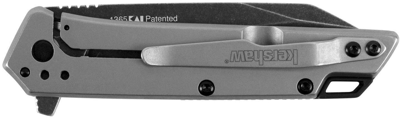 Misdirect Kershaw Pocketknife; 2.9 in. 4Cr13 Black-Oxide Blackwash Finish Blade, Stainless Steel Stonewash Finish Handle Equipped with SpeedSafe Assisted Opening, Flipper and Frame Lock (1365)