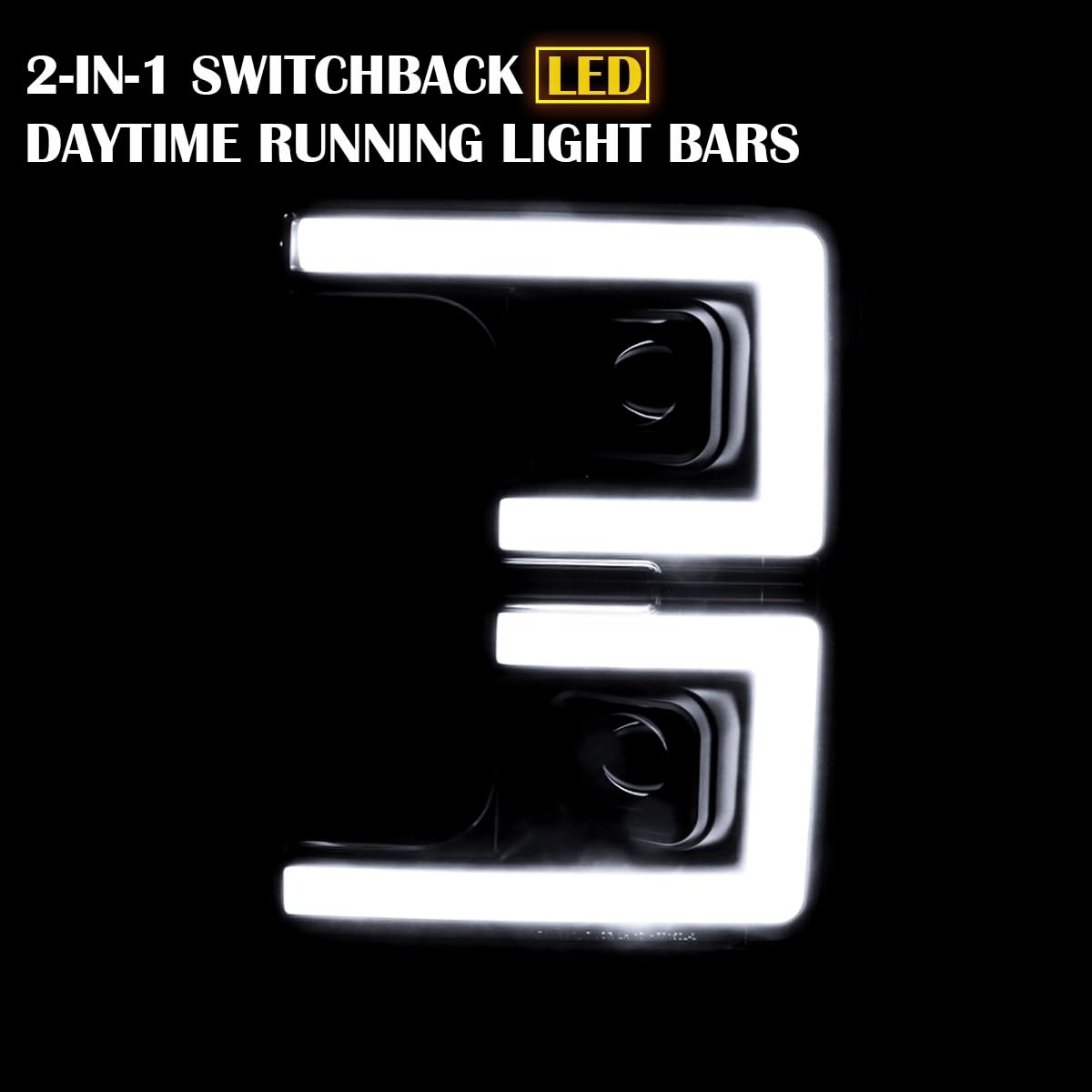 Black SPEC-D TUNING Projector Headlights w/LED Sequential Turn Signal Switchback Compatible with 2017-2019 Ford F-250, F-350, F-450, F-550 Super Duty, Left + Right Pair Headlamps Assembly