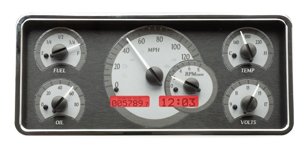 Dakota Digital VHX-63J-WAG-S-R Gauge Dash System Analog Compatible with Jeep 1963-72 Wagoneer & J Trucks, 1967-72 Jeepster Commando, Silver Alloy Style, Red Backlighting