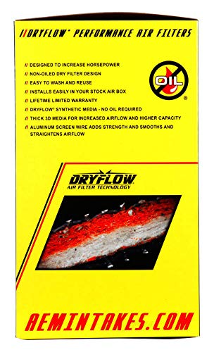 AEM 21-3059DK Clamp-On Universal DryFlow Air Filter: Round Tapered; 4 in (102 mm) Flange ID; 9.25 in (235 mm) Height; 6.5 in (165 mm) Base; 5.125 in (130 mm) Top