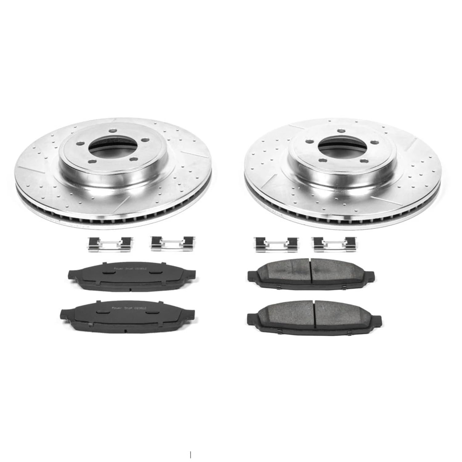 Power Stop K3024 Z23 Carbon Fiber Brake Pads Front with Drilled & Slotted Brake Rotors Kit For Lincoln Aviator 2003-2005 [Model Specific]