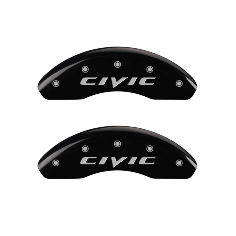 MGP Caliper Covers Black Powder Coat Finish 20107SHONBK Engraved Caliper Cover with Silver Characters, Set of 4 "Honda"