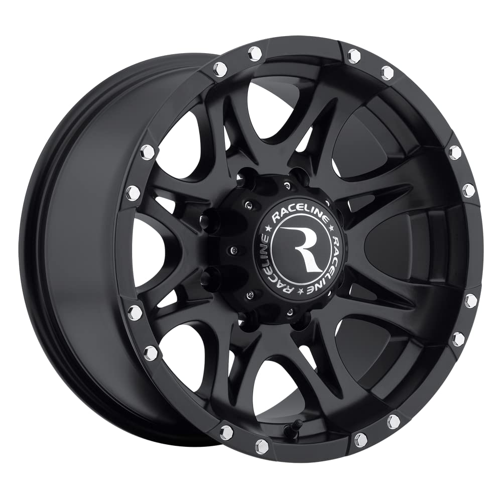 Raceline 981 Wheels RAPTOR Black 17X9"8X170 Bolt Pattern -12mm Offset/(4.5"B/S) 8 Spoke Aluminum Passenger Car Wheels, Full Size Replacement Black Car Rims