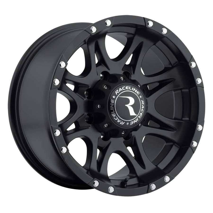 Raceline 981 Wheels RAPTOR Black 17X9"8X170 Bolt Pattern -12mm Offset/(4.5"B/S) 8 Spoke Aluminum Passenger Car Wheels, Full Size Replacement Black Car Rims