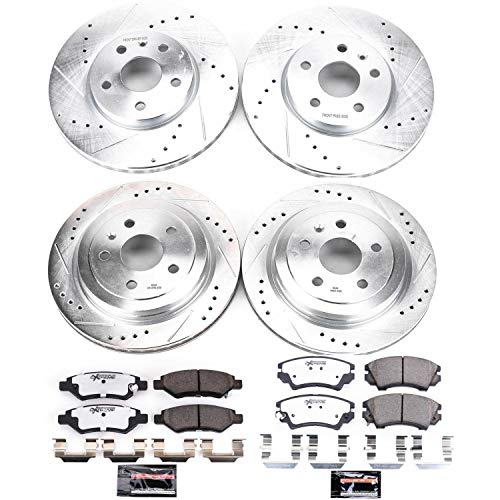 Power Stop K2816-26 Z26 Carbon Fiber Brake Pads Front and Rear with Drilled & Slotted Brake Rotors Kit For Chevrolet Camaro 2010-2015 [Model Specific]