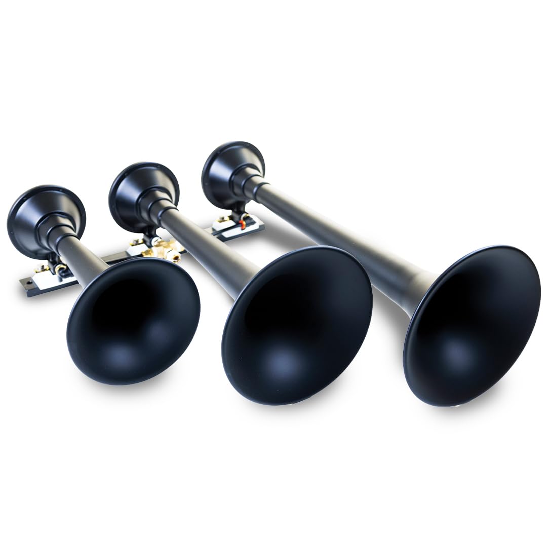 Kleinn 730 Air Horns Triple Train Horn with Valve - Black