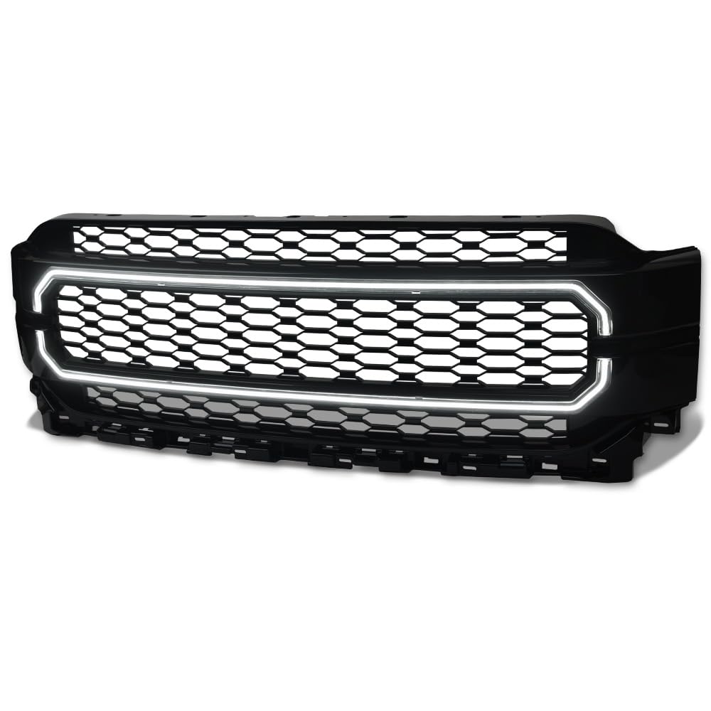 HEX Style Armordillo Honeycomb Mesh LED Front Grille|Compatible With 2021-2023 Ford F150 F-150|8735039|ABS Plastic|Gloss Black|Front Hood Bumper Grille With LED Light Bar