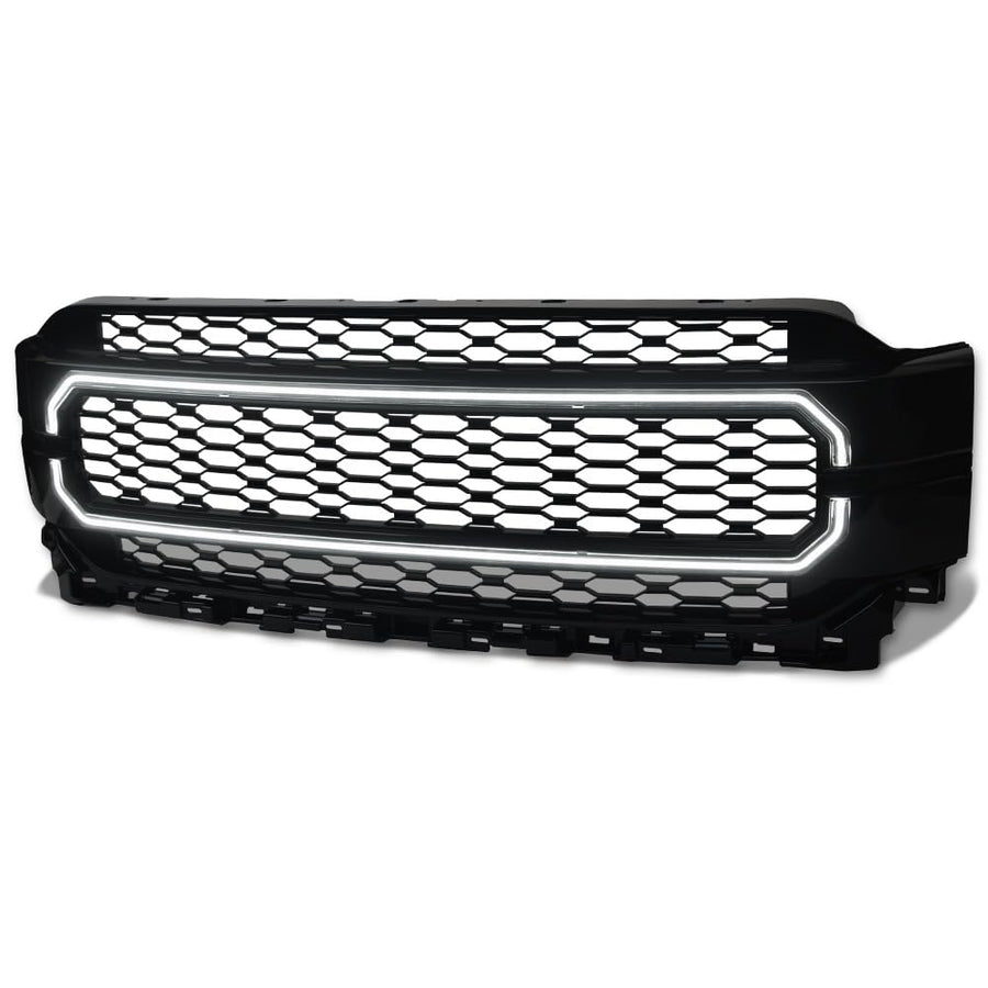 HEX Style Armordillo Honeycomb Mesh LED Front Grille|Compatible With 2021-2023 Ford F150 F-150|8735039|ABS Plastic|Gloss Black|Front Hood Bumper Grille With LED Light Bar
