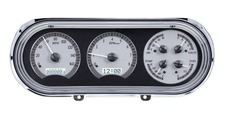 Dakota Digital VHX-63C-NOV-S-W Analog Dash Gauge System Compatible with 1963-65 Chevy Nova Silver Alloy White