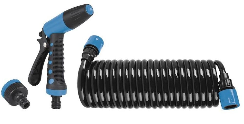 Aqua Pro 20-Foot Portable Garden and Boat Washdown Hose 5/16 Inch Polyurethane Coil Hose with Adjustable Spray Nozzle Quick Connect Fittings UV-Protected for Home, RV and Marine Use Aqua Pro 21960
