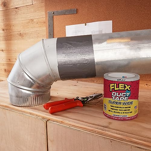 Super Wide Flex Duct Tape, 4.6 Inches x 20 Feet, Gray, Heavy Duty Strong, Multi-Surface, Water, Weather and UV Resistant, Tearable, Perfect for Boxes, No Residue