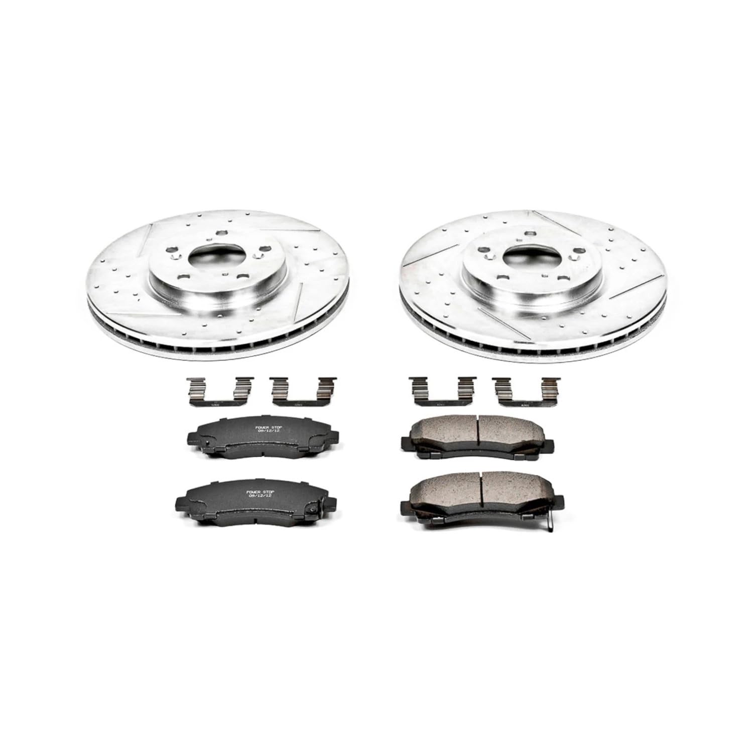Power Stop K2429 Z23 Carbon Fiber Brake Pads Front with Drilled & Slotted Brake Rotors Kit For Honda Ridgeline 2006-2011 [Model Specific]