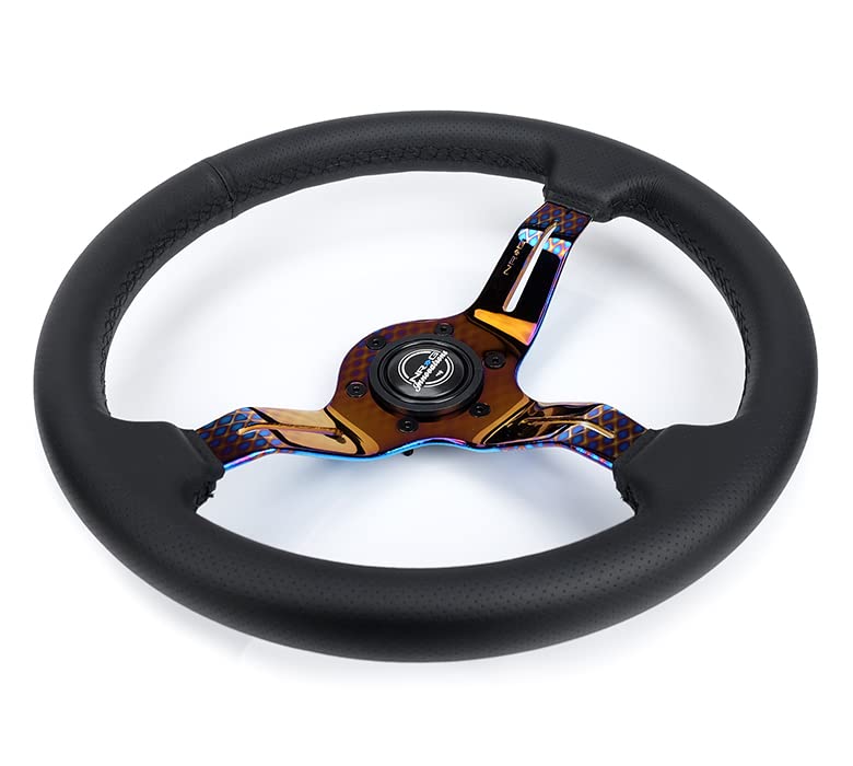 NRG Innovations Light Weight Gaming Steering Wheel: NRG-ST-010MC-PR Splitz- Made with Perforated Leather, Light Weight Composits and Neochrome Spoke with Slits