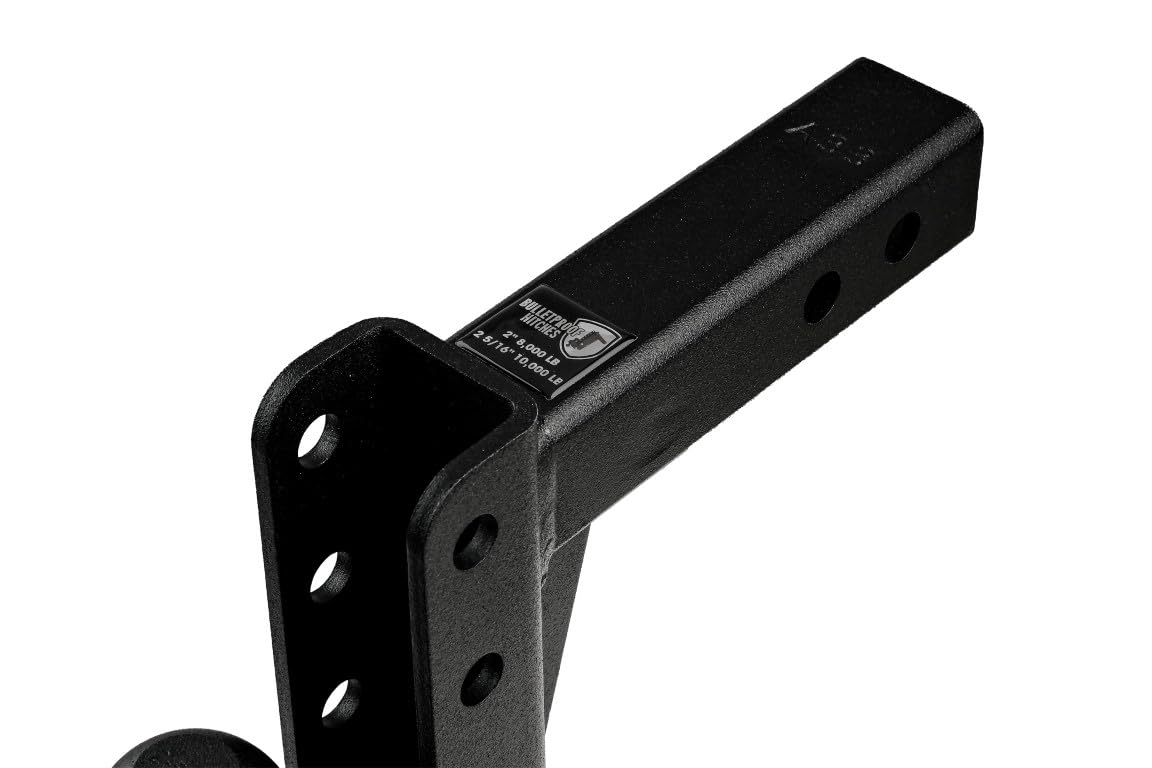 2.0" BulletProof Hitches Adjustable Light Duty Trailer Hitch (10,000 lb. Rating) - 4" Drop/Rise Trailer Hitch with 2" & 2-5/16" Dual Ball - Powder Coat, Box Steel, Corrosion-Resistant