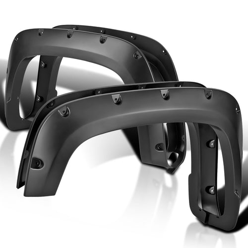 4PC Spec-D Tuning Front + Rear Smooth Black Rivet Bolt-On Pocket Style Fender Flares Compatible with 2020-2024 Chevy Silverado 2500HD 3500HD
