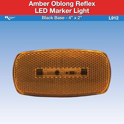 Amber RV Designer Oblong Reflex LED Marker Light With Black Base, DOT-Compliant