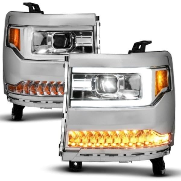 16-18 Chevy ANZO Silverado1500 (Factory HID Models) LED Prj Light Bar Style Headlights Chrome - Pair