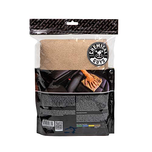 Chemical Guys MIC34403 Professional Workhorse Microfiber Towel, Tan (Safe for Car Wash, Home Cleaning & Pet Drying Cloths) 16" x 16", Pack of 3