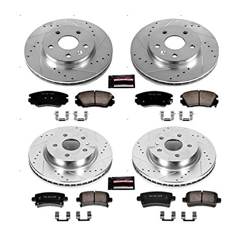 Power Stop K5524 Z23 Carbon Fiber Brake Pads with Front and Rear Drilled & Slotted Brake Rotors Kit