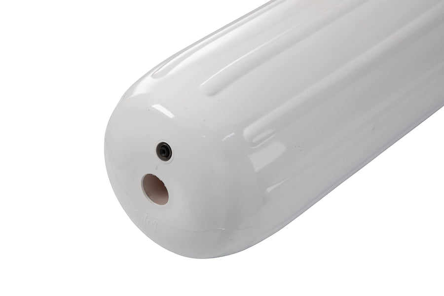 Big B Taylor Made Inflatable Boat Fender, White (12" x 34") End-to-End Line Passage Fits 5/8" Rope, Hangs Horizontally or Vertically, Ribbed Technology, Needle Valve, Marine-Grade Vinyl - 1034