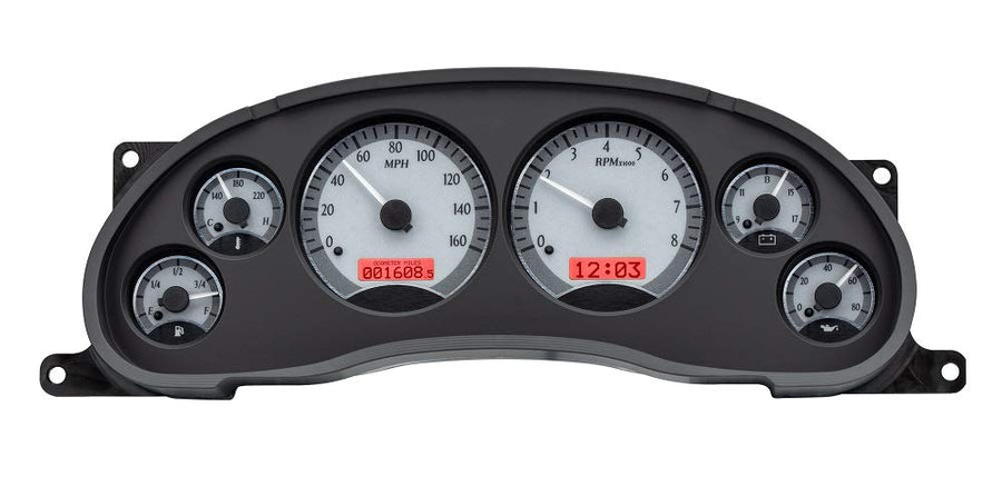 Dakota Digital VHX-94F-MUS-S-R Analog Dash Gauge System Compatible with 1994-2004 Ford Mustang Silver Alloy Style Red Backlighting