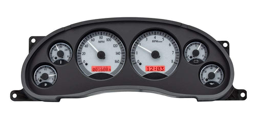Dakota Digital VHX-94F-MUS-S-R Analog Dash Gauge System Compatible with 1994-2004 Ford Mustang Silver Alloy Style Red Backlighting