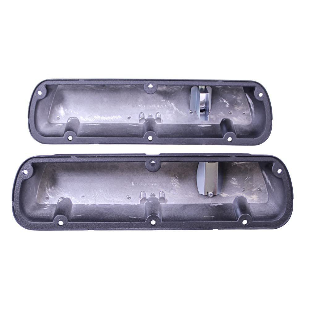 Aluminum Valve Covers Scott Drake with Official Mustang Powered by Ford Lettering in a Silver Powder Coated Finish, Compatible with 1964-1973 Ford Mustang, Model C5ZZ-6A582-A/B