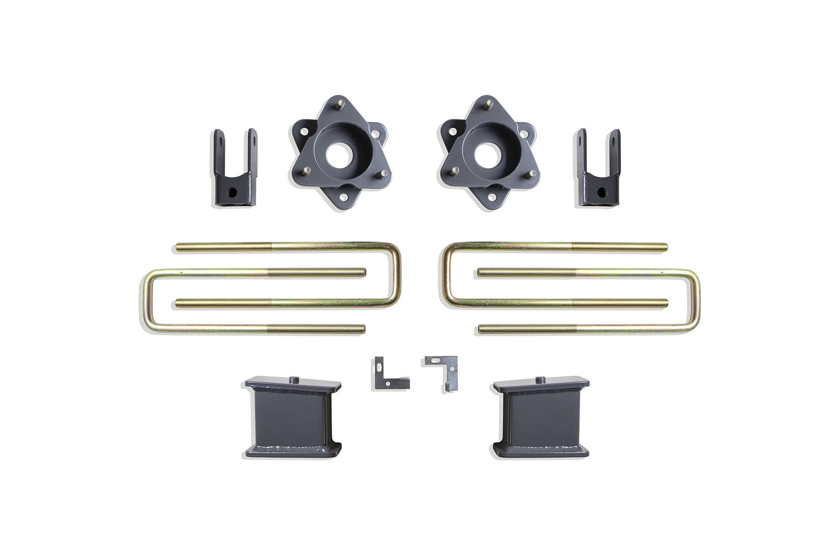 Part# 901940MR MAX TRAC SUSPENSION'S is A 4" Rear Box KIT Including 3" Lift STRUT SPACERS, 4" Lift Blocks, U-Bolts & A Pair of Rear Shock Extenders